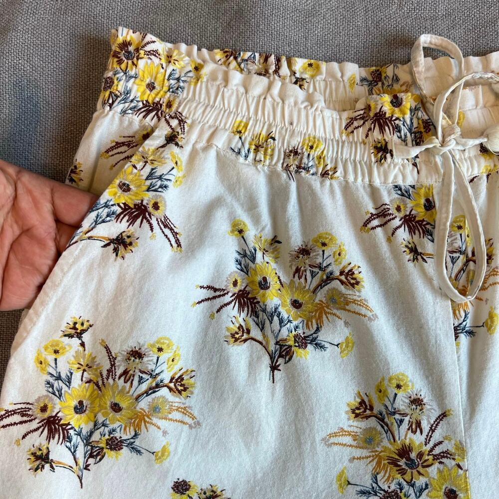 Happy X Nature 100% Cotton Wide Leg Relaxed Off White with Floral Print W's Med. - Picture 7 of 13